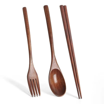 Eco-Friendly Travel Cutlery Set – Portable Wooden Spoon, Fork & Chopsticks for Dining & Kitchen | Sustainable Gift Set