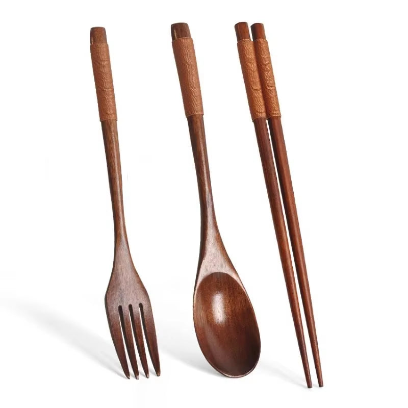 Eco-Friendly Travel Cutlery Set – Portable Wooden Spoon, Fork & Chopsticks for Dining & Kitchen | Sustainable Gift Set