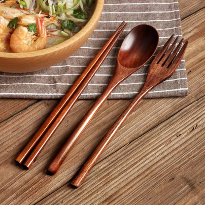 Eco-Friendly Travel Cutlery Set – Portable Wooden Spoon, Fork & Chopsticks for Dining & Kitchen | Sustainable Gift Set