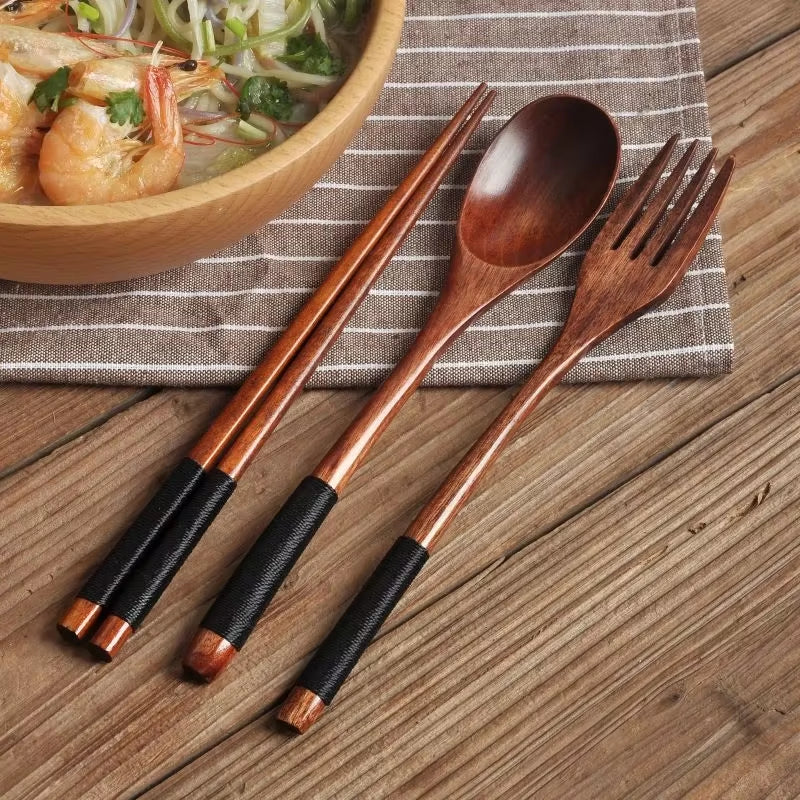 Eco-Friendly Travel Cutlery Set – Portable Wooden Spoon, Fork & Chopsticks for Dining & Kitchen | Sustainable Gift Set