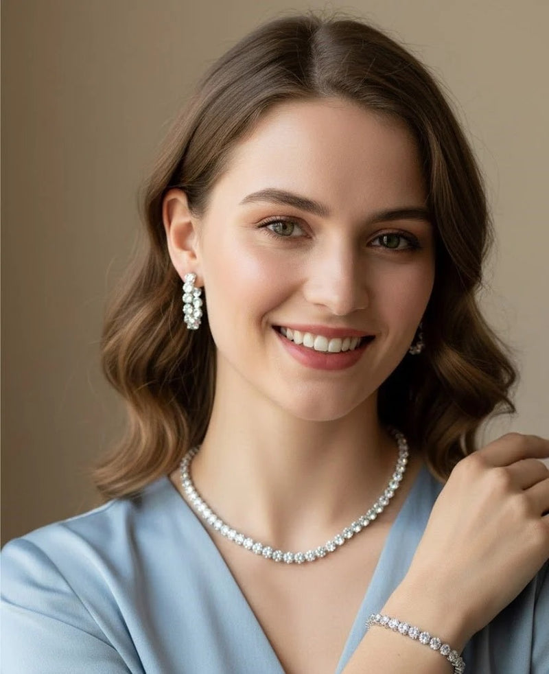Silver Round Crystal Jewelry Set